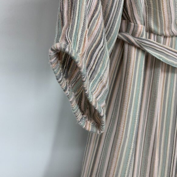 American Eagle Dress Stripe V Neck Wrap Button Down Tie Waist - Picture 5 of 11